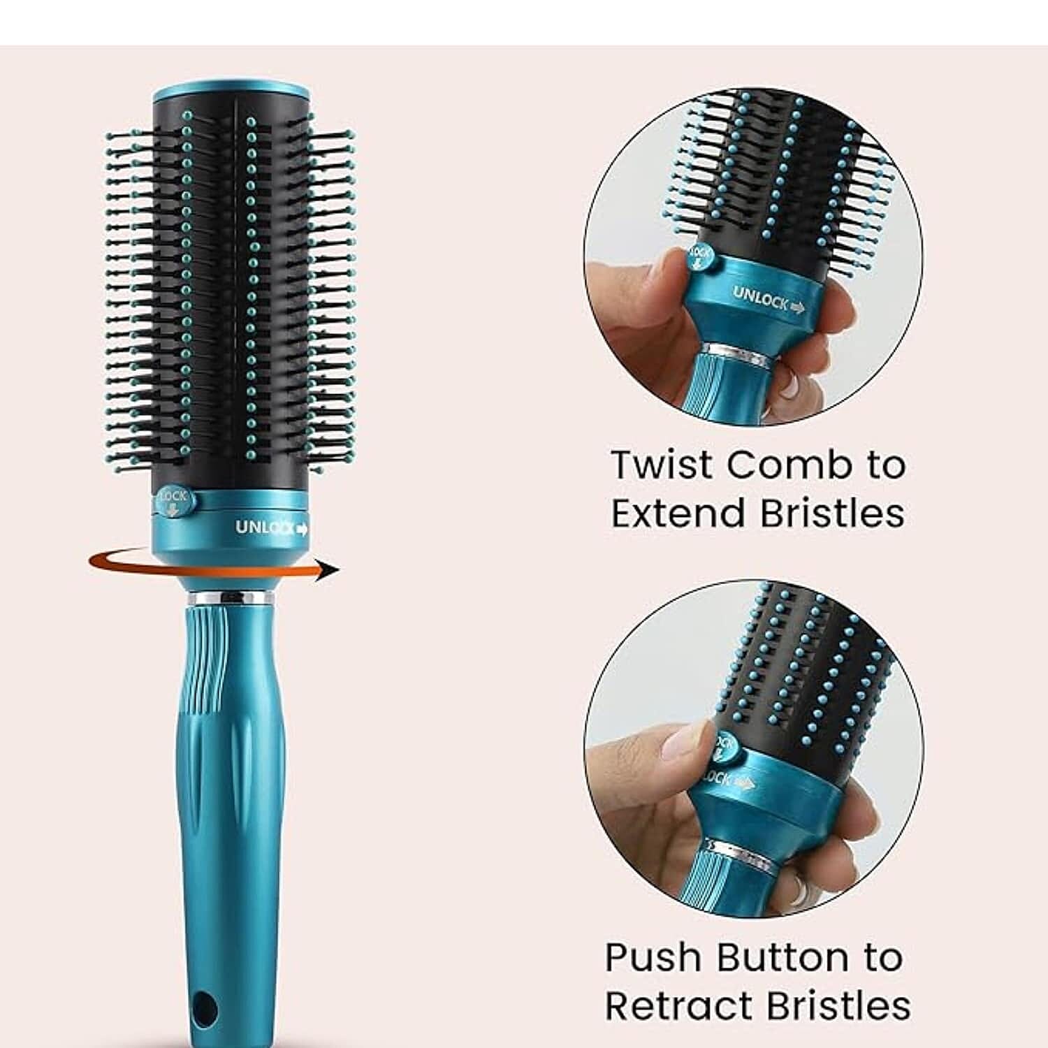 Neomi - Retractable Detangle Hair Brush for Curly Hair, Straight Hair & Wet Hair, Soft Bristle for Long, Thick & Curly Hair | Easy Clean Travel Brush - Teal